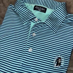 Byron Nelson Men's Performance Golf Polo Green Blue Striped XL Saugahatchee AU